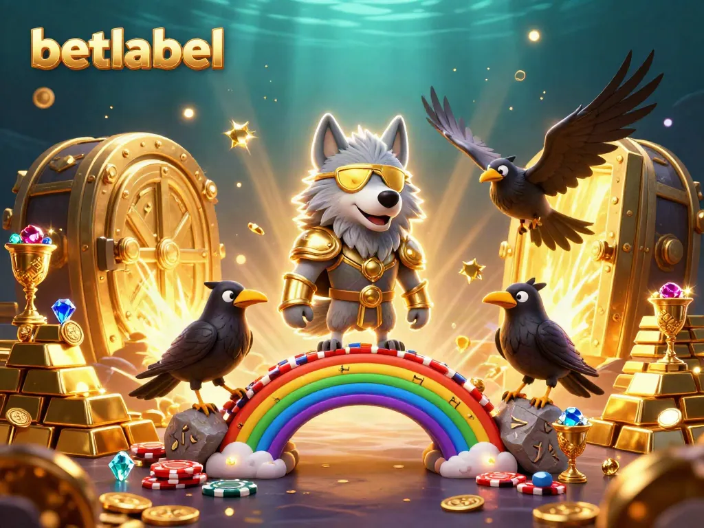 Experience the thrill of betting with betlabel featuring a striking 3D illustration of Odin and ravens beside a treasure vault.