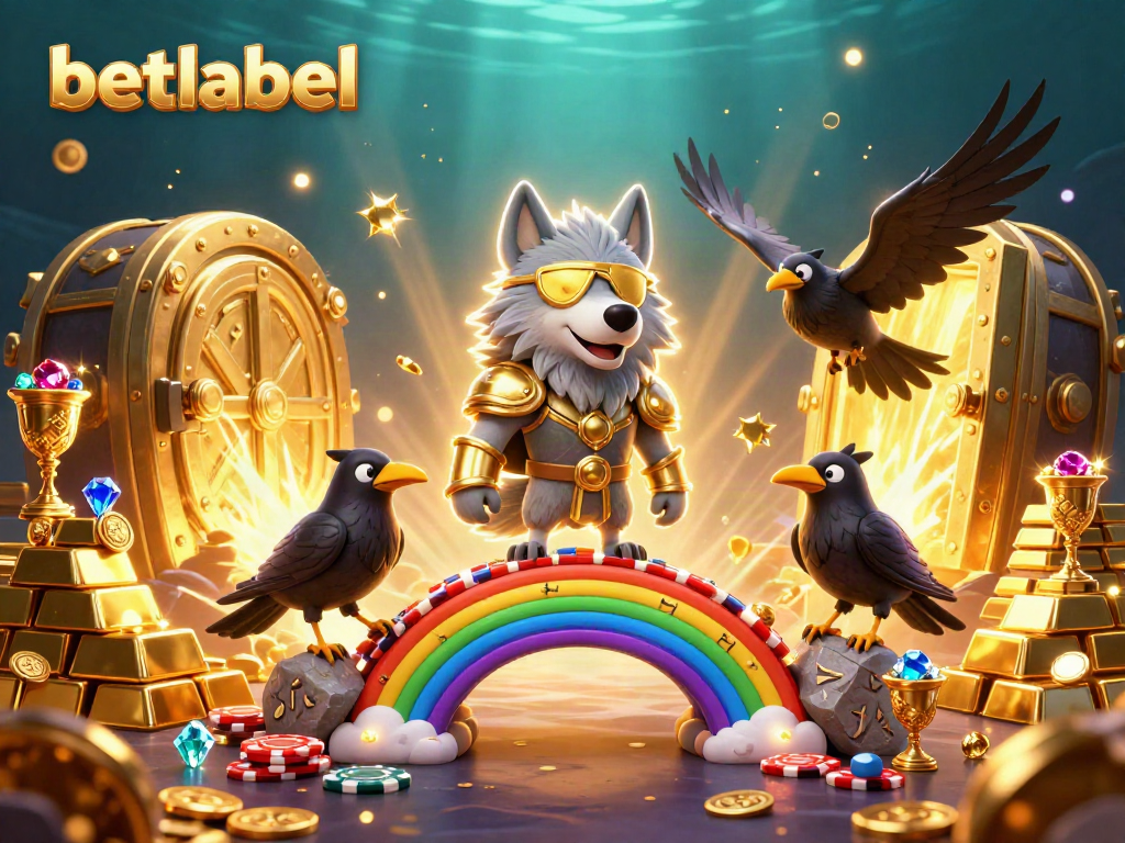 Experience the thrill of betting with betlabel featuring a striking 3D illustration of Odin and ravens beside a treasure vault.